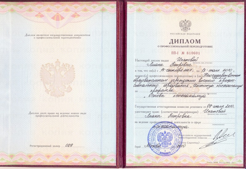 Основы психоанализа - диплом Фрёлих Лианы